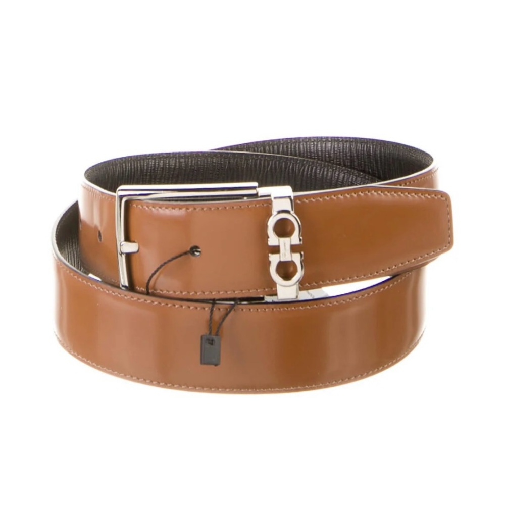 Men's Brown and Black  Leather Belt
